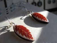 Little Red & White Leaf Eggshell Earrings Pysanky By So Jeo : pysanky pysanka ukrainian easter egg batik art eggshell jewelry pendants earrings drop dangle etched flowers gift women accessories accessory pendant necklace bail crystal finding sterling silver filled sojeo flowers celtic purple white red pink brown green purple orange cream burgundy magenta teal turqoise crows crow blue black so jeo art handmade